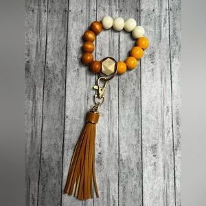 COPY - - Hand Crafted - Bead keychain - Brown/Cream/Orange